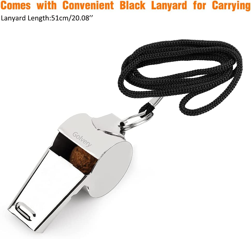 Golvery Coach Whistle Metal Referee Whistle with Lanyard, Stainless Steel Loud Whistle for School, Sports Trainning, Soccer, Football, Basketball, Security and Emergency Survival(1Pc)