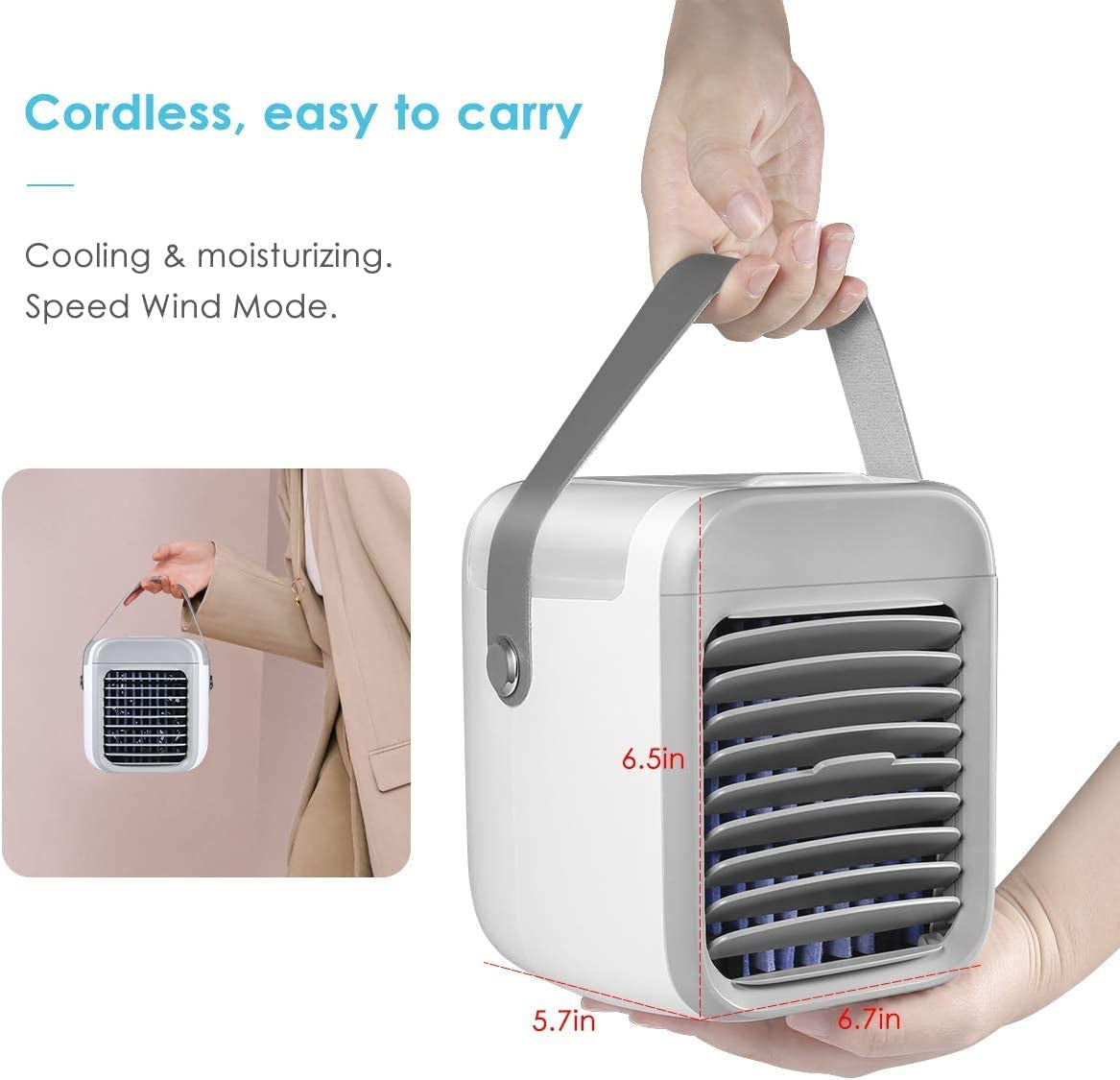 Personal Air Conditioner, Small Desk Fan, Portable Mini USB Cooler, 3 in 1 Evaporative Conditioner with 7 LED Light/Humidifier/Purifier/3 Speeds Desktop for Home, Office, Room, Grey-V