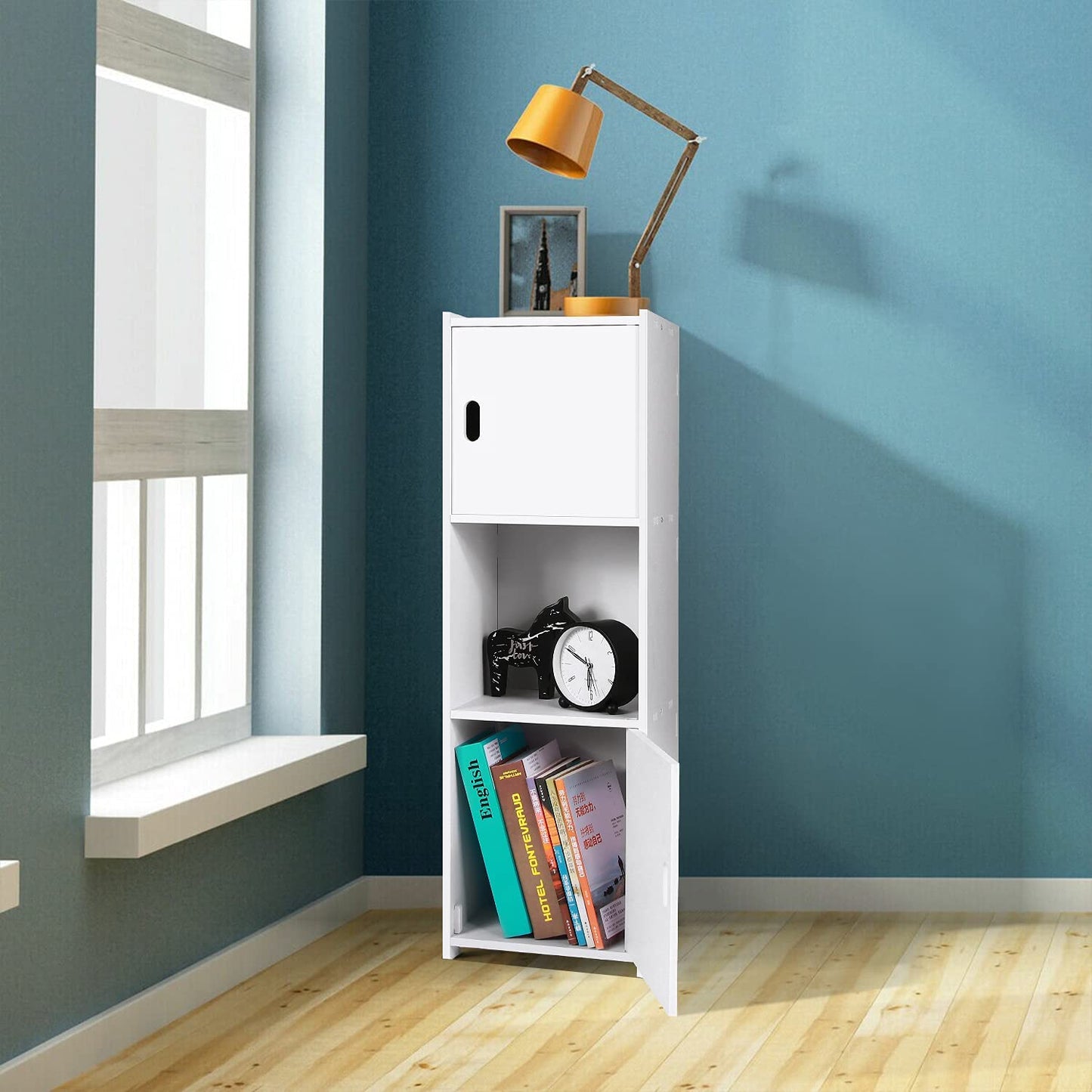 Waterproof Bathroom Storage Cabinet,Freestanding Cabinet Organizer Unit with 2 Door and Shelf for Store Toilet Paper,Books,Shampoo,White.