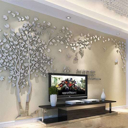 3D DIY Tree Wall Sticker Large Family Bird and Tree Wall Decal Art Mural Stickers Home Decor for Living Room Bedroom Nursery Kindergarten Home Decoration TV Backdrop Wall