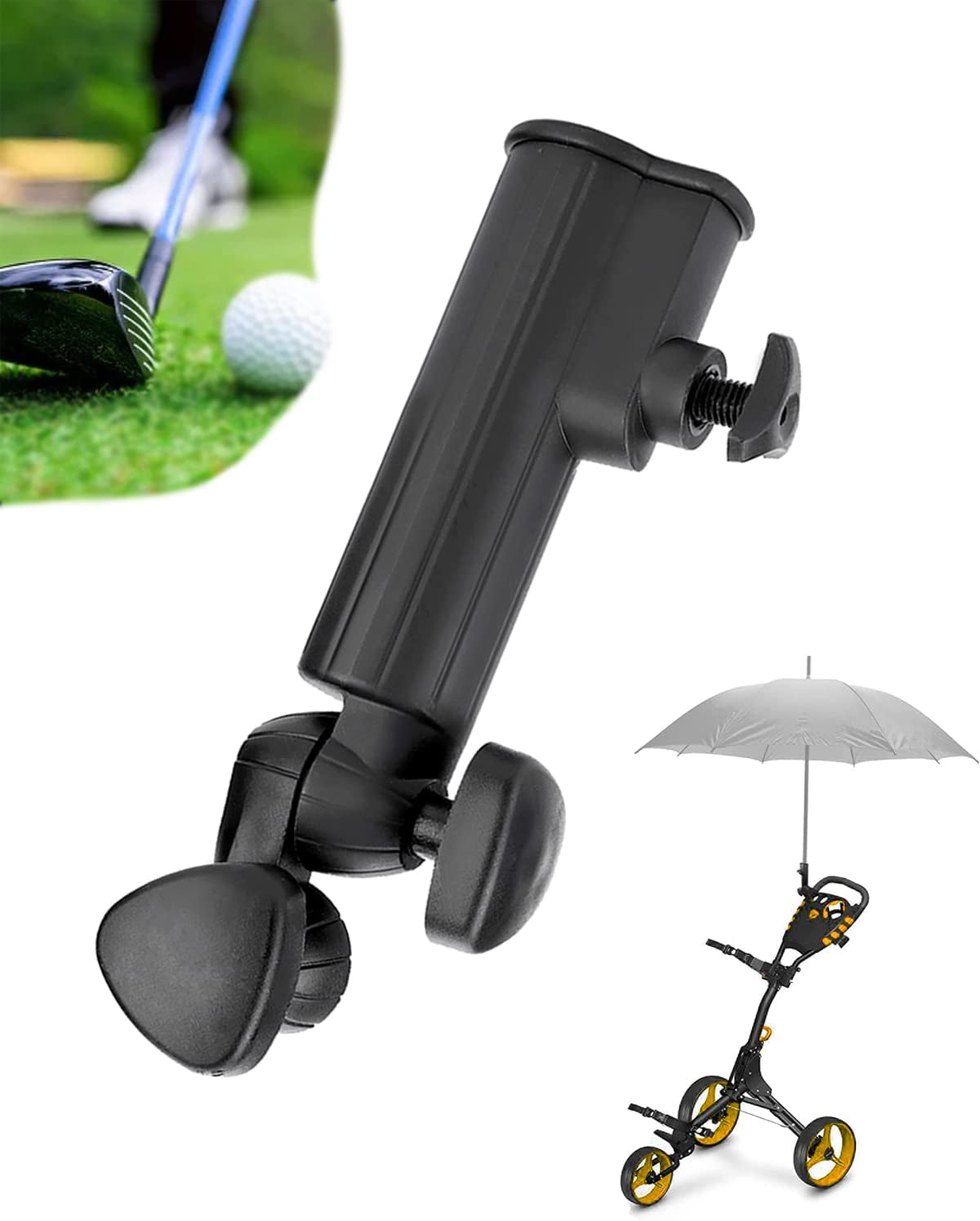 CYCFMYYLY Umbrella Stand, Golf Umbrella Holder, Golf Umbrella Holder for Trolley, Adjustable Anti-Fall Black Umbrella Stand Attachment Deluxe Cart Umbrella Holder for Golf Push Cart Handles