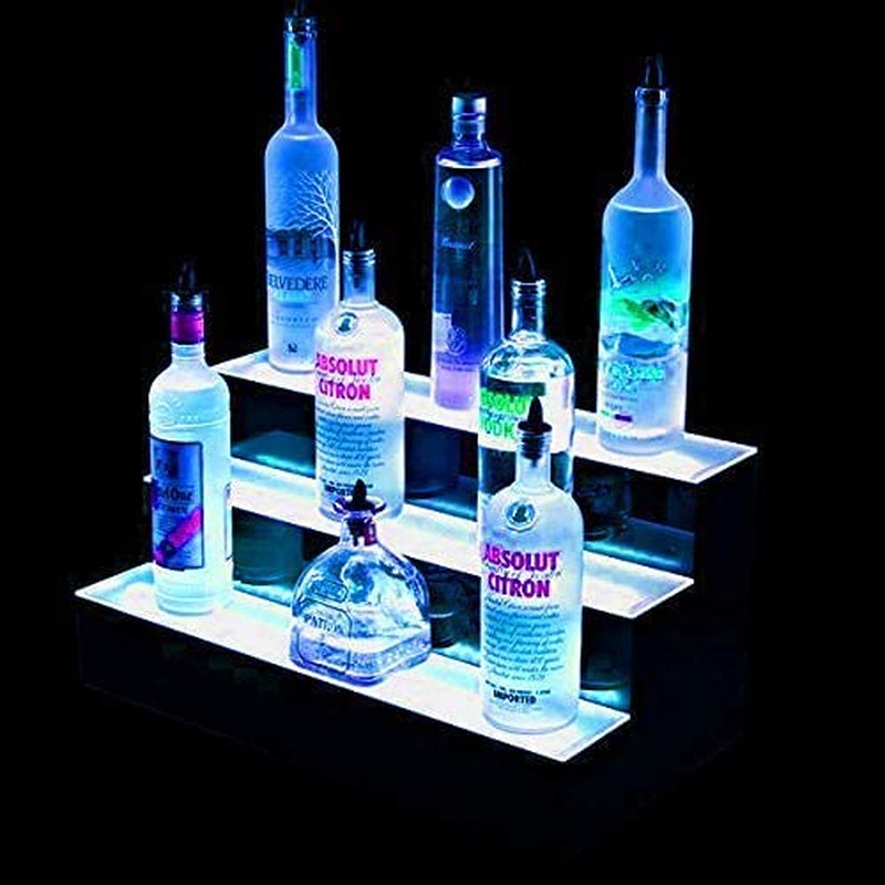 Bar Accessories for Home Pub: Three Tier LED RGB Bottle Display Stand for Displaying Spirits, Liquor, Beer, Wine, Cider and More