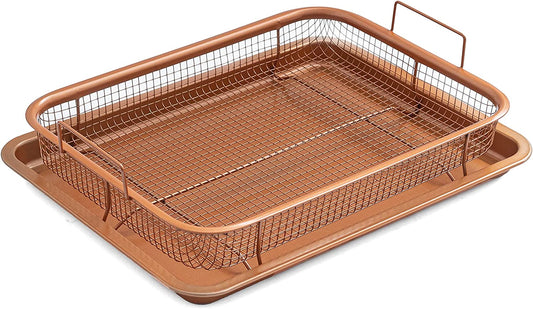 Copper Crisper Tray Non-Stick Oven Baking Tray with Elevated Mesh Crisping Grill Basket 2 Piece Set – by