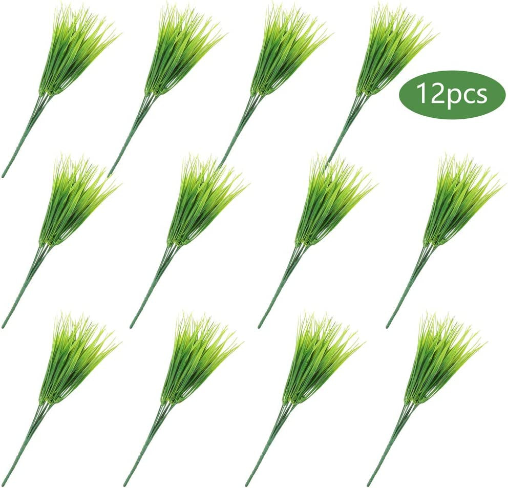 12 Bundles Artificial Plants Grass Plastic Greenery Shrub Bushes Plastic Wheat Grass for Indoor Outdoor Home Garden Decoration
