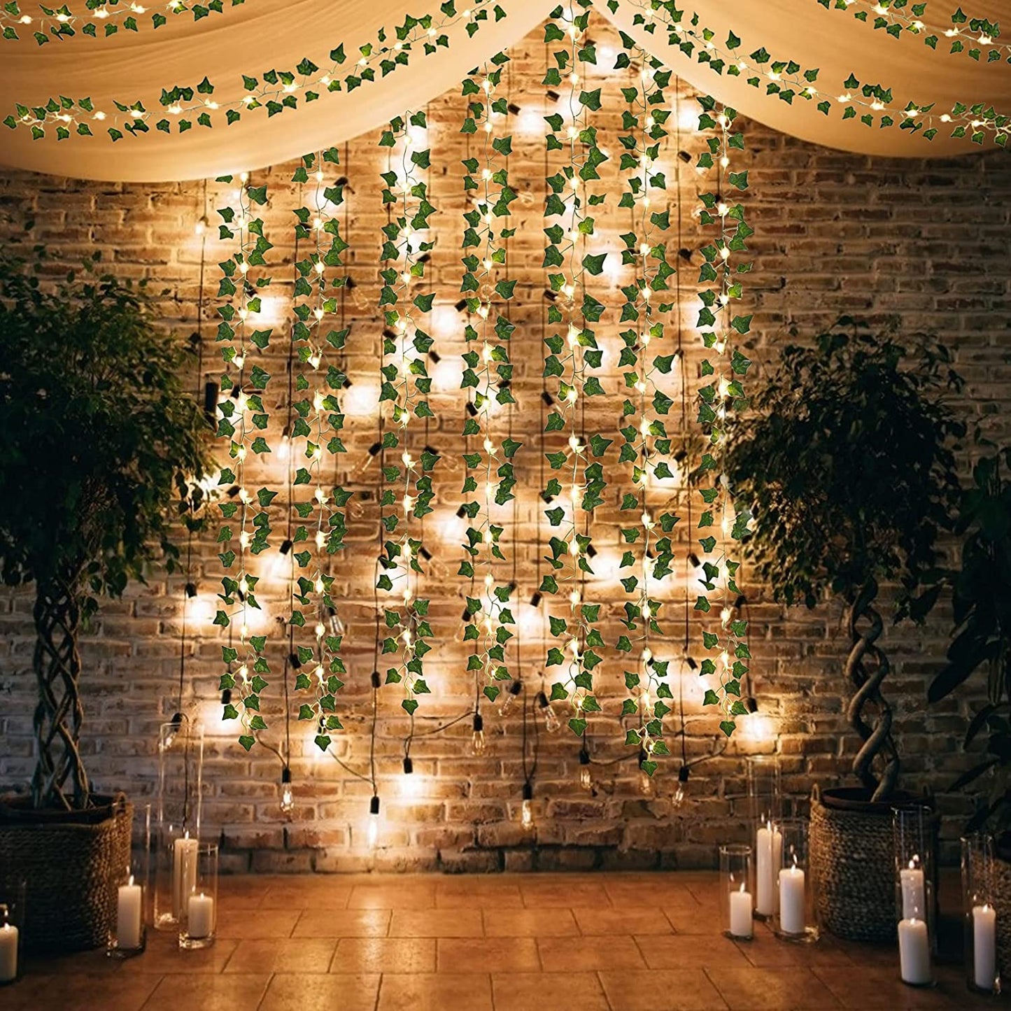12Pack Vines with LED String Lights, Room Decor Fake Ivy, Wall Decor Artificial Ivy Garland, Garden Decor Fake Vines, Artificial Plants Leaves Aesthetic Garden Accessories(84Ft)