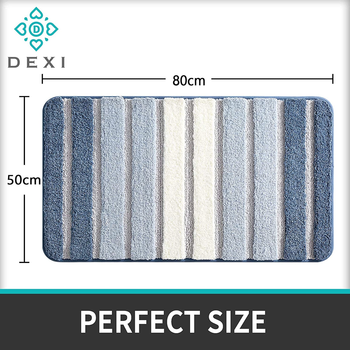 DEXI Bath Mat 50 X 80 Cm Non-Slip Bathroom Mat Super Absorbent Water,Machine-Washable,Microfiber Absorbent Bathroom Floor Mat,Blue
