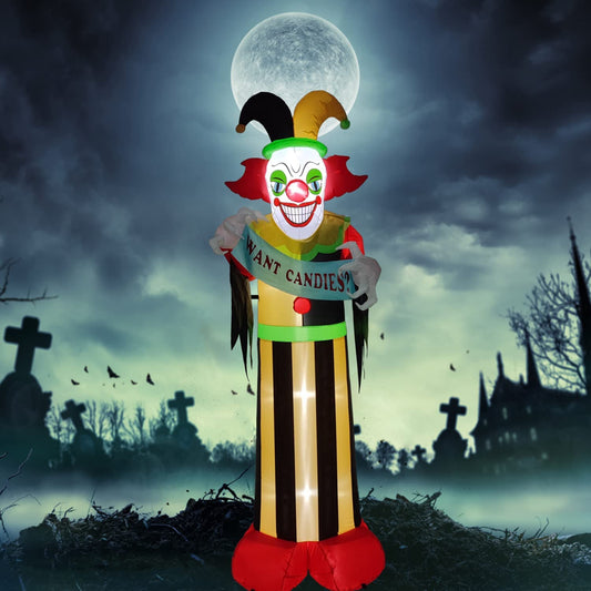 8Ft Halloween Inflatable Clown with LED Lights - Blow up Scary Candy Clown Halloween Decoration for Outdoor Backyard Yard Garden Lawn Party Haunted House Halloween Atmosphere