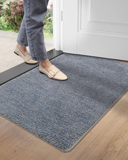 Dirt Trapper Door Mat,Non-Slip Barrier Mats for Indoor and Outdoor,Super Absorbent Entrance Rug Machine Washable Soft Floor Mat Carpet(Grey-Blue,50 X 80 Cm）