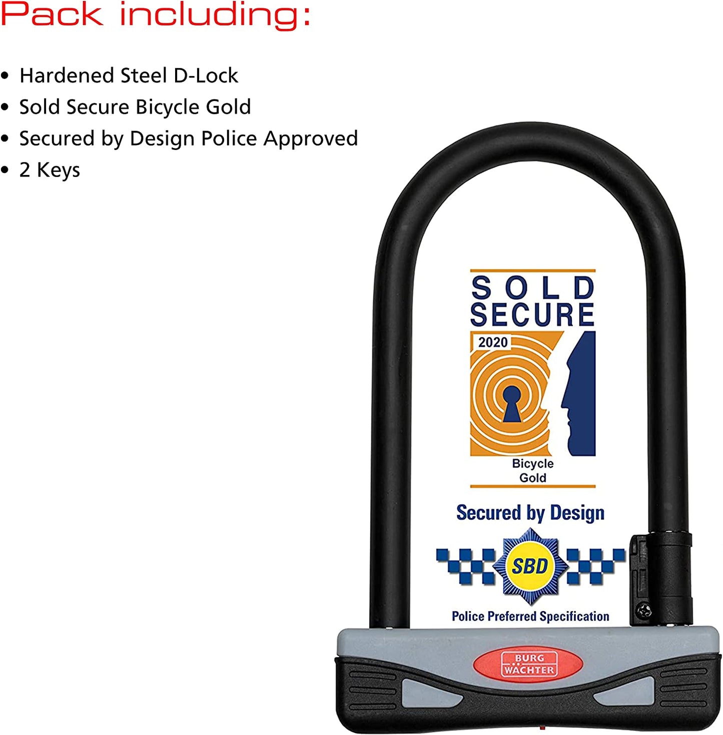 Burg Wachter 273S Sold Secure Gold Approved D Lock, Grey/Black, Large