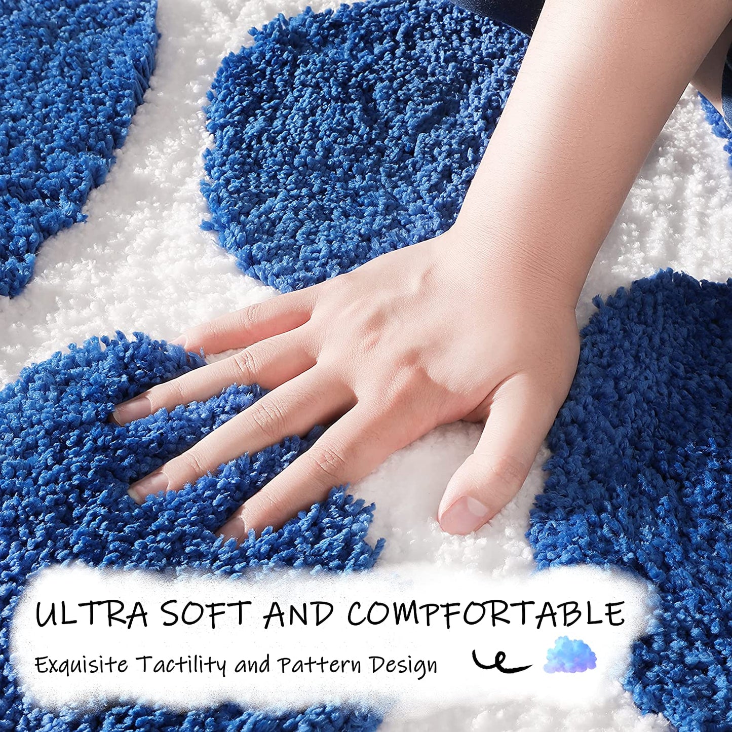 Microfibre Bath Mat 50×80 CM, Ultra Soft Bathroom Mat, Cobblestone Bath Mats for Bathroom, Living Room and Bedroom, Royal Blue & White