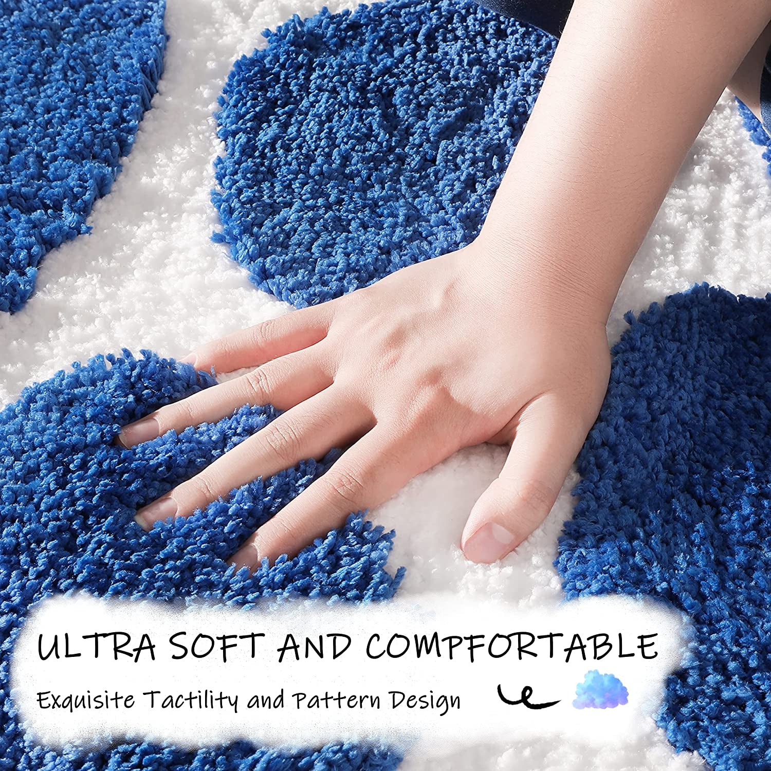 Microfibre Bath Mat 50×80 CM, Ultra Soft Bathroom Mat, Cobblestone Bath Mats for Bathroom, Living Room and Bedroom, Royal Blue & White