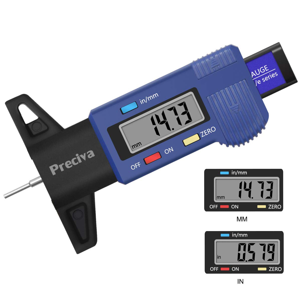 Digital Tyre Tread Depth Gauge, 0-25.4 Mm/ 1 Inch Portable Tyre Tread Checker and Tyre Measurement with LCD Display for Cars, Vans, Trucks