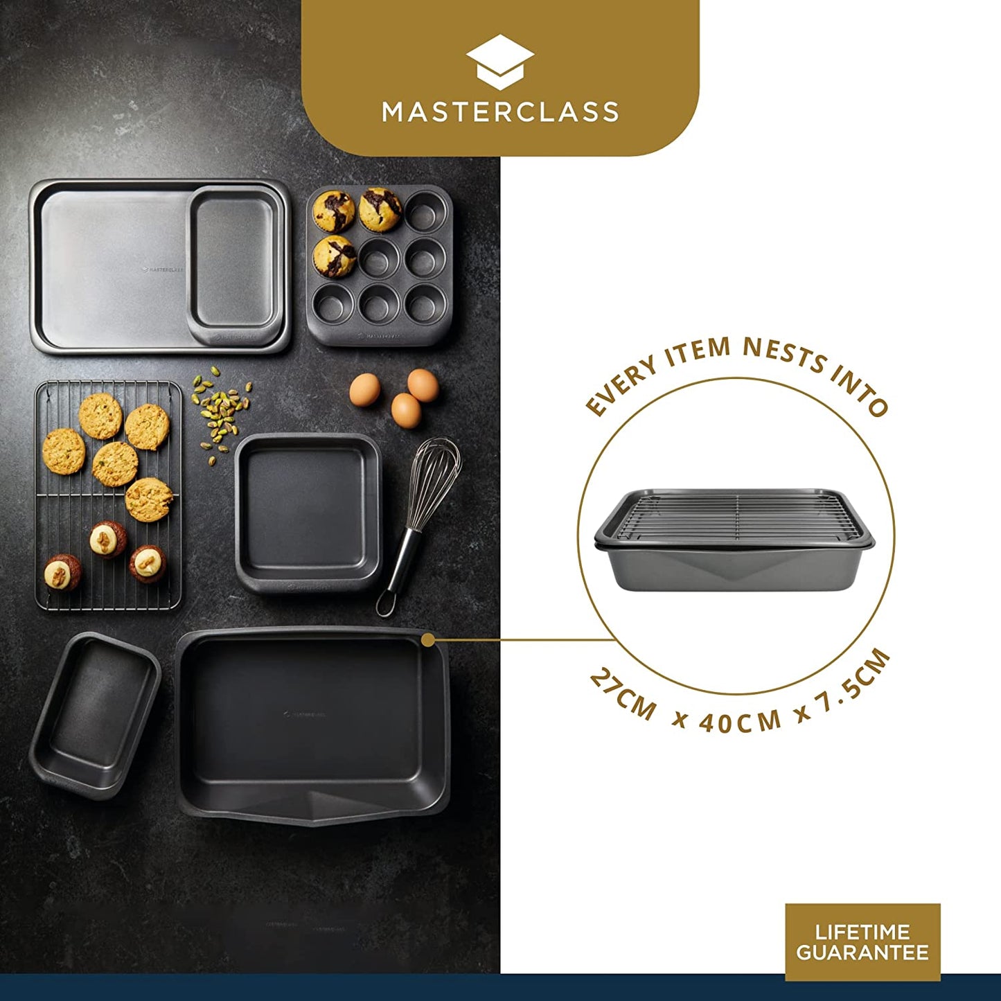 Smart Space Stacking Non-Stick Bakeware Set, 7 Piece Baking Trays, Gift Boxed