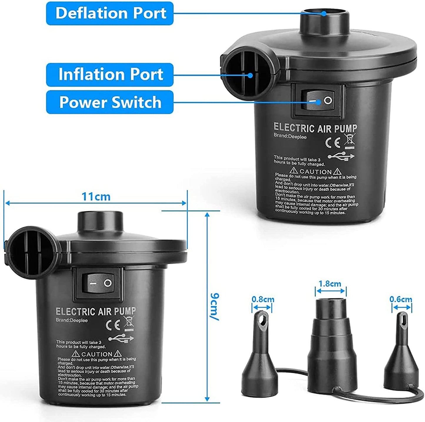 Electric Air Pump, Quick-Fill Electric Rechargeable Inflator for Inflating/Deflating Paddling Pool Airbed Air Mattress Inflated Toy