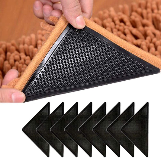 Rug Grippers for Hardwood Floors, Carpet Gripper for Area Rugs Double Sided anti Curling Non-Slip Washable and Reusable Pads for Tile Floors, Carpets, Floor Mats, Wall, Black 8 Pcs