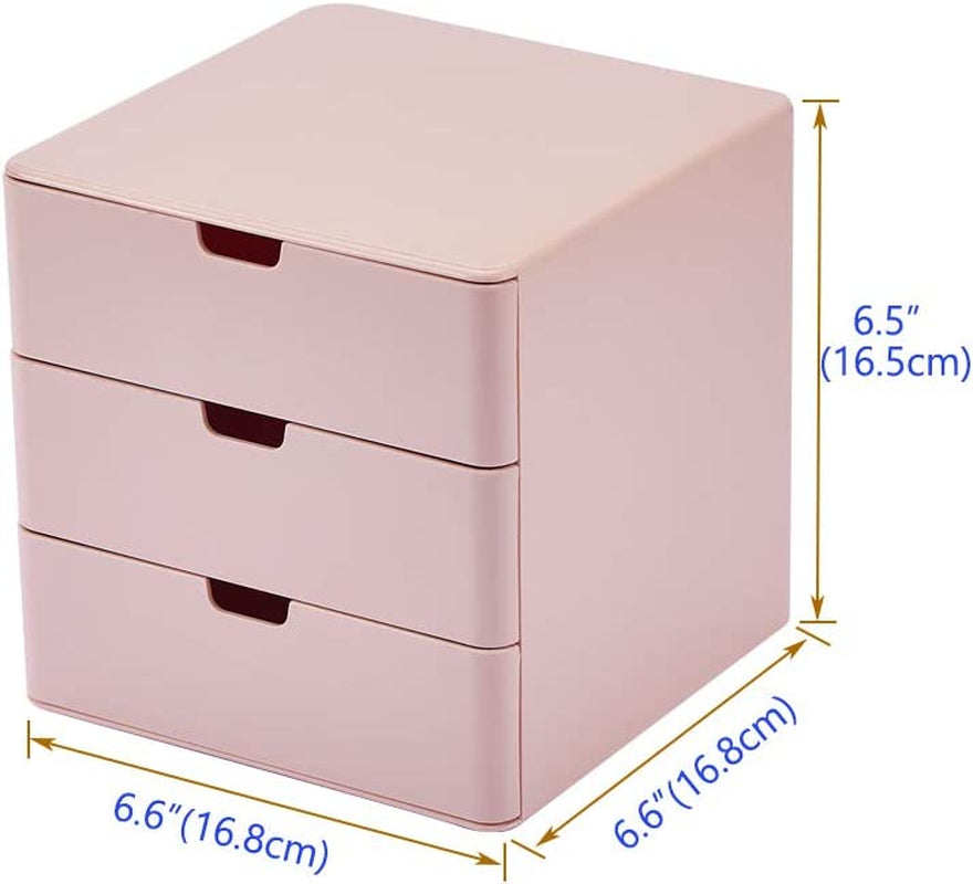 3-Drawer Vanity Organizer, Compact Storage Organization Drawers Small Size Pink