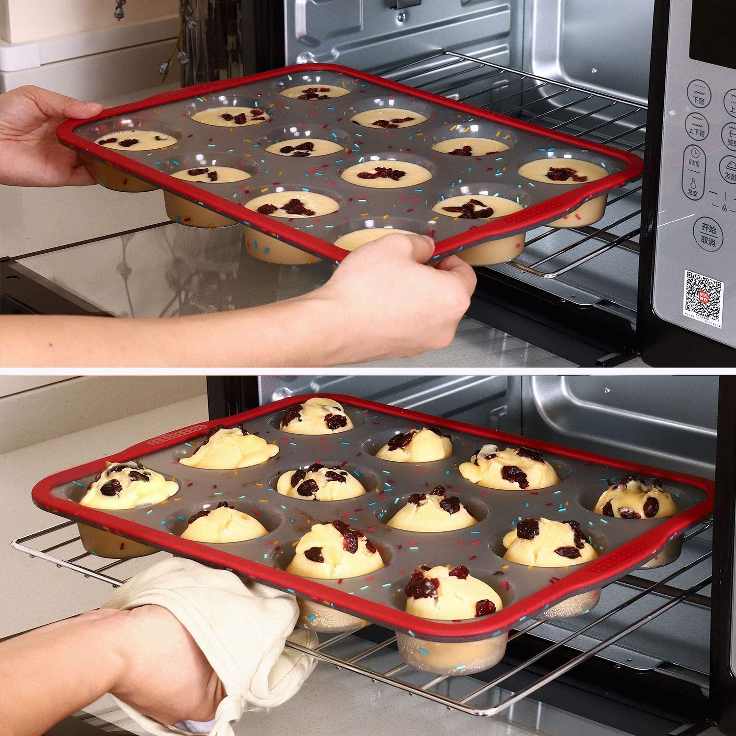 12 Cup Silicone Muffin Tray, Non-Stick Muffin Tins Baking Mould, 12 Holes Muffin Mould,Muffin Pan