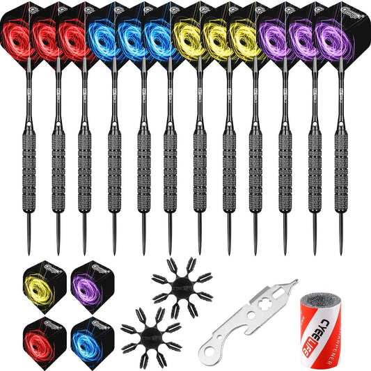 Cyeelife Steel Tip Darts 20/30/34/40G with 16 Flights+Sharpener+Tool+Protectors+12 Aluminium Shafts with Rubber Rings for 4 Beginners Home Darts