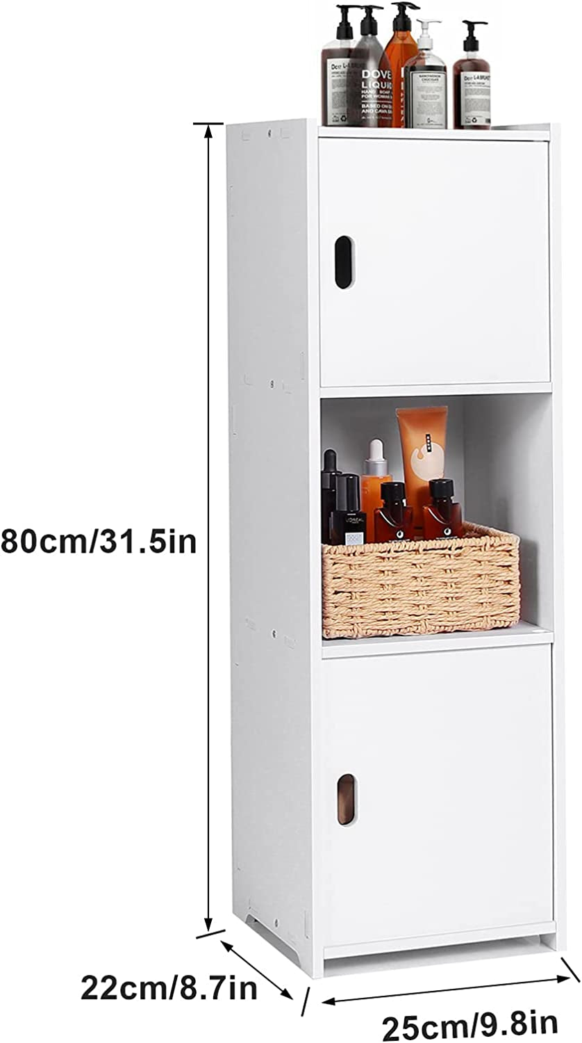 Waterproof Bathroom Storage Cabinet,Freestanding Cabinet Organizer Unit with 2 Door and Shelf for Store Toilet Paper,Books,Shampoo,White.