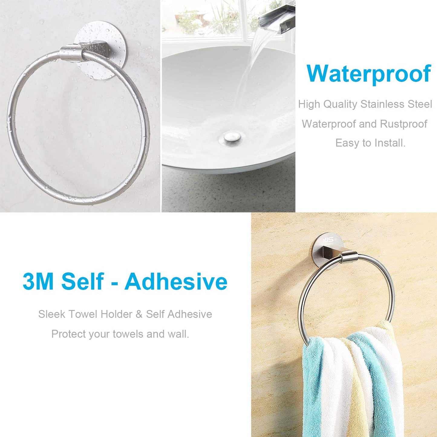 Self Adhesive Towel Holder,Stainless Steel Bathroom Towel Ring 7.08 Inches/18Cm,Wall Mounted 3M Self Adhesive Hand Towel Rails for Kitchen Bathrooms