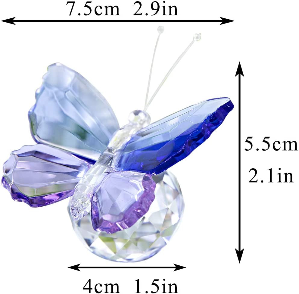 Blue and Purple Glass Butterfly with Ball Base, Decorative Paperweight Ornament Crystal Figurine for Living Room,Souvenir Birthday Gifts Home Decor