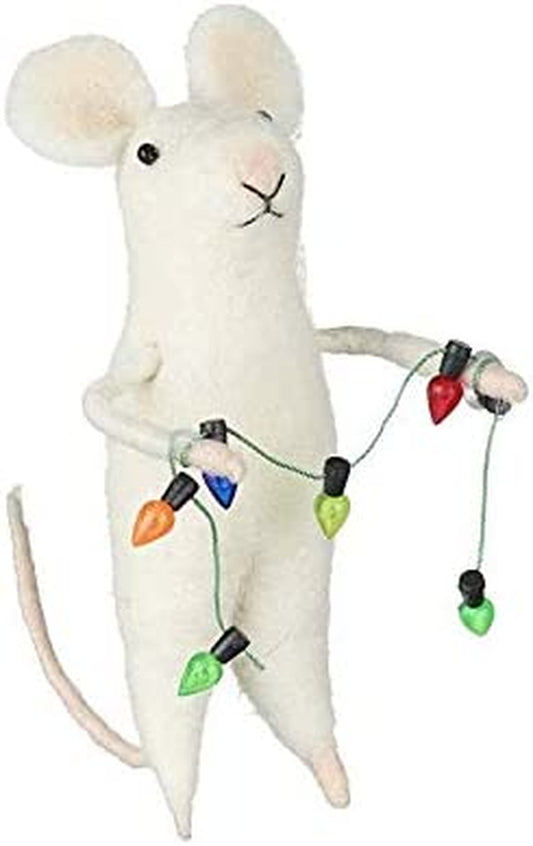 Wool Mouse with Christmas Light Garland Xmas Decoration