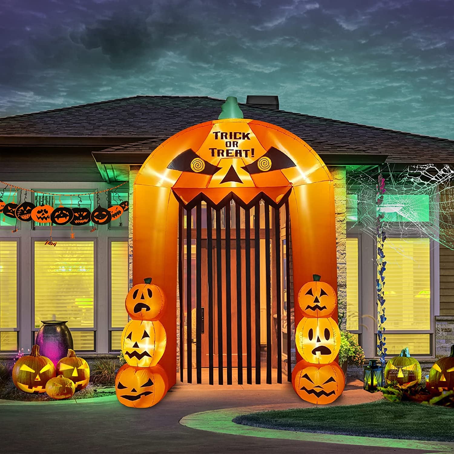 9 Feet High Halloween Inflatable Pumpkin Arch, Blow up Pumpkin Gate Large Halloween Outdoor Indoor Decorations Holiday Yard Lawn Inflatables Decor for Home Family Halloween Party Supplies