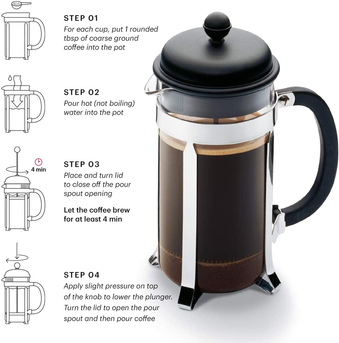 Cafeteria 8 Cup French Press Coffee Maker, Black, 1.0 L, 34 Oz