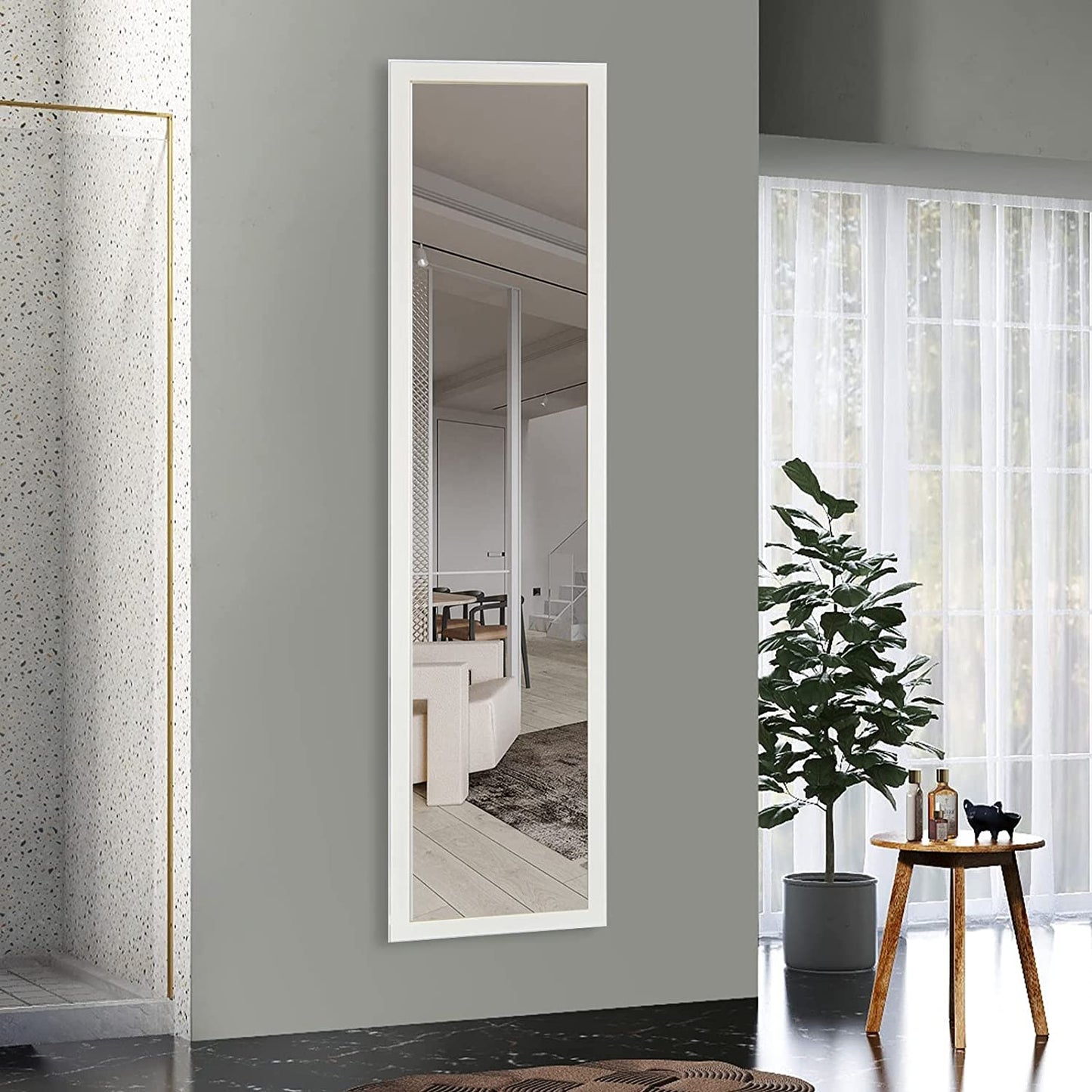 Full Length Mirror 120X30Cm Wall & Door Mirror for Living Room or Bedroom, White PS Frame