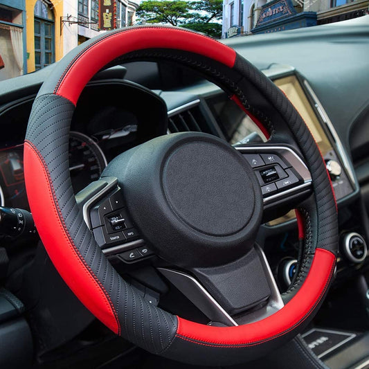 Car Steering Wheel Cover Leather - Soft Microfiber Steering Wheel Cover Universal Size M 37-38Cm /14.5-15Inch, Anti-Slip, Breathable, Red