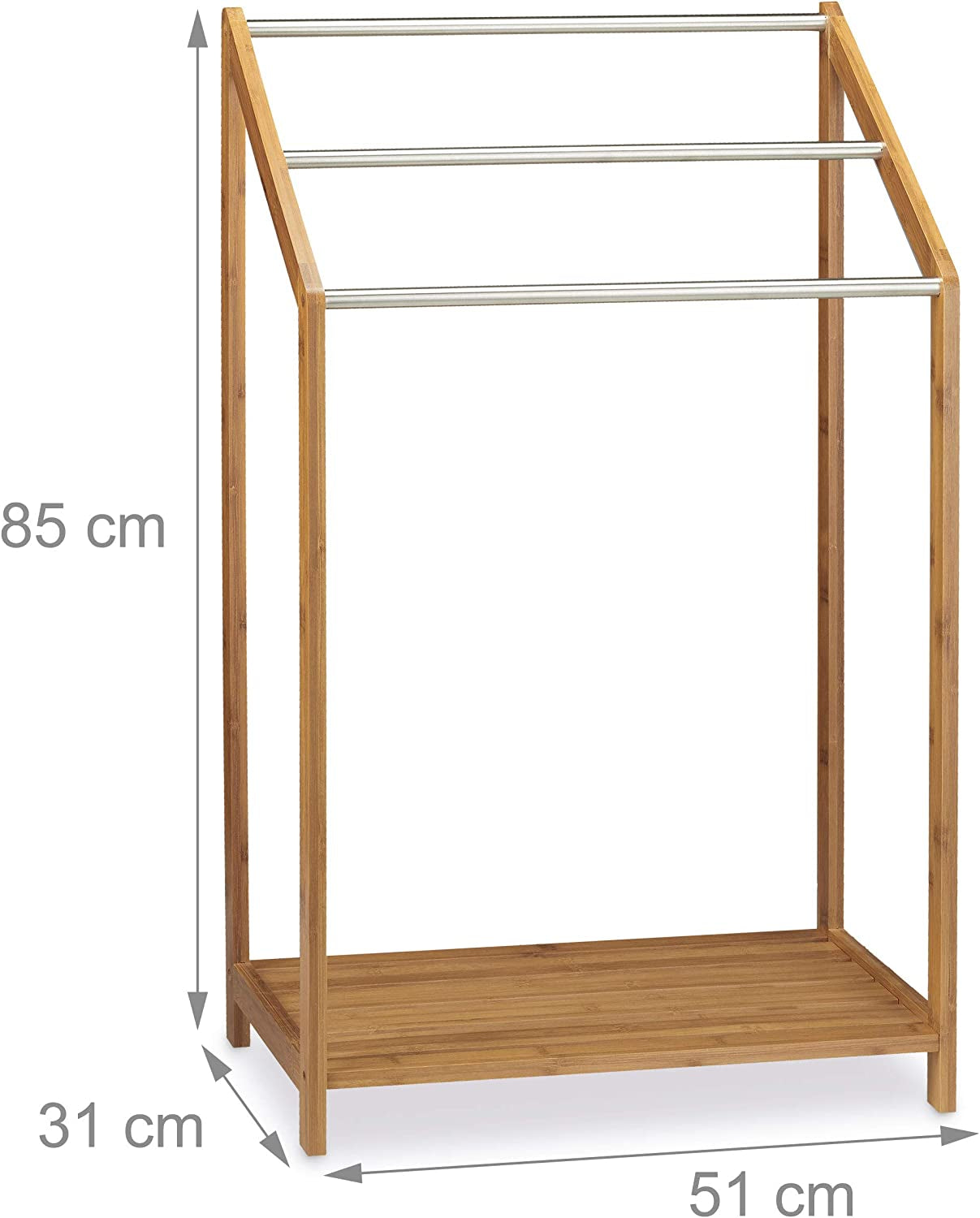 Bamboo Towel Holder Freestanding Shelf Modern with 3 Rails, Brown, 85 X 51 X 31 Cm