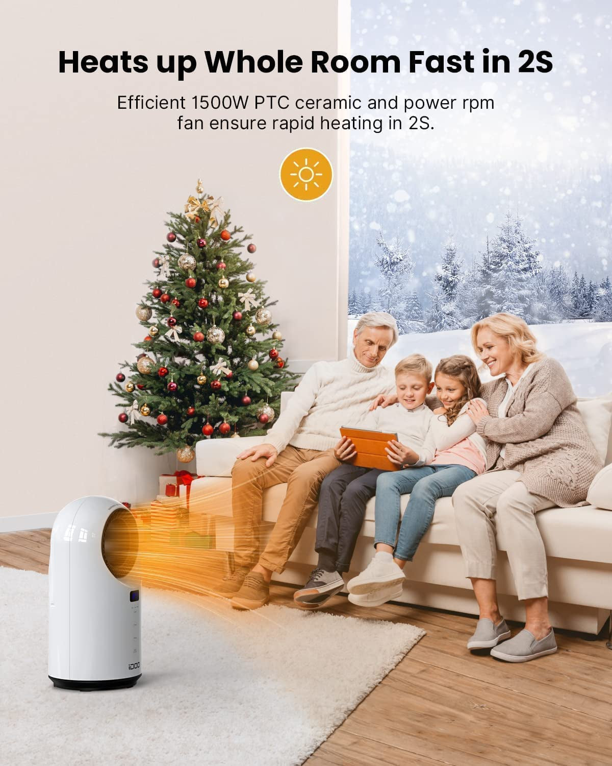 Electric Space Heater for Home, Portable Ceramic Heaters with Remote, 1500W Fast Heating for Large Room/Office, Safe & Quiet for Indoor Use, 12H Timer, Oscillation, LED Display