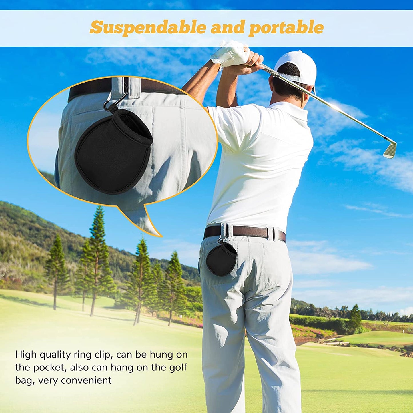 Golf Ball Washer Pocket Pouch Golf Ball Cleaner Pouch Pocket Ball Washer with Clip Golf Ball Cleaner Bag Accessory for Cleaning Golf Balls