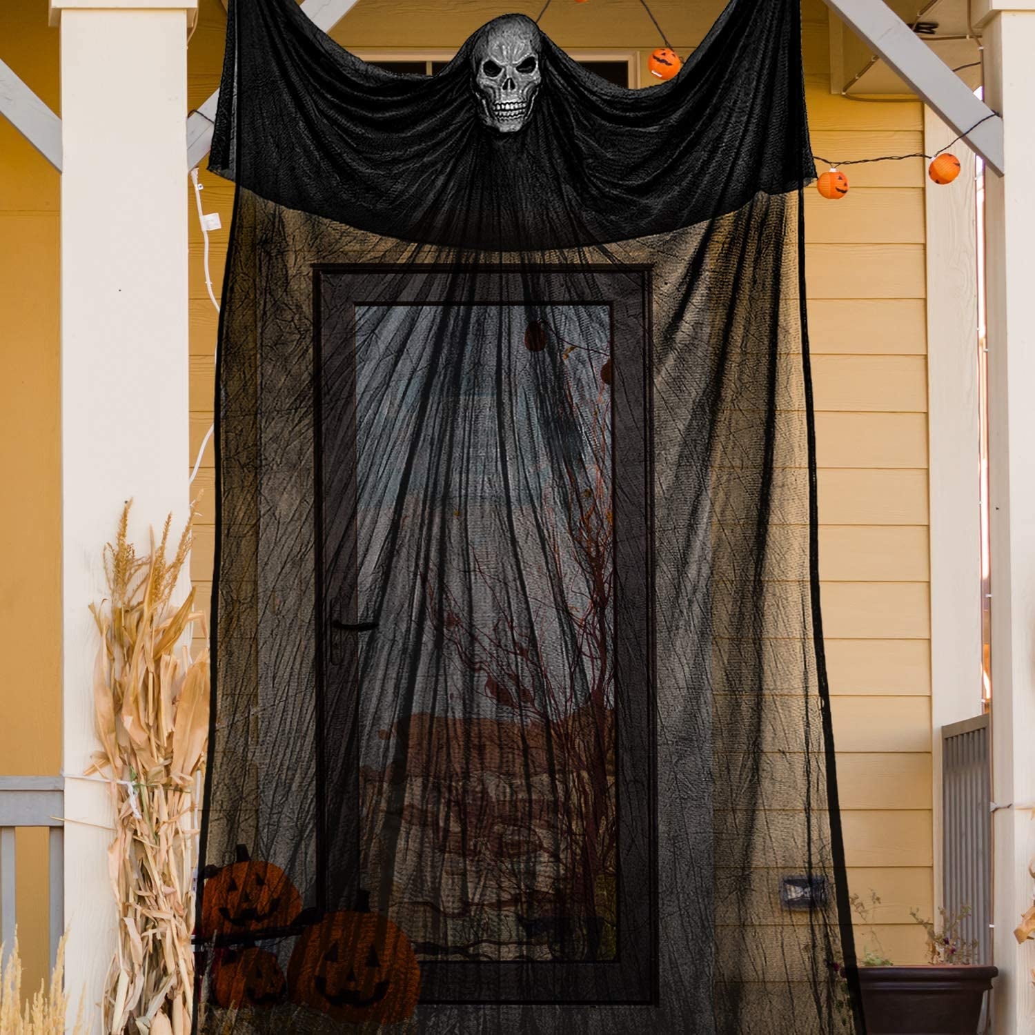 Halloween Hanging Ghost Decorations, Hanging Skeleton Ghost Scary Props for Home, Yard, Outdoor, Indoor, Party, Bar, Tree, Wall, Veranda, Porch, Eaves, Haunted House (Black)