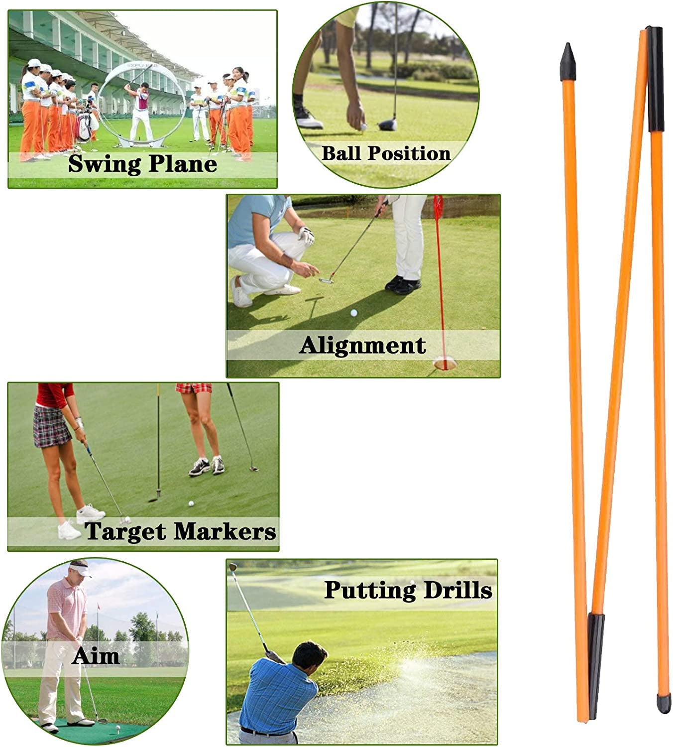 Golf Alignment Sticks Collapsible Golf Practice Rods for Swing Trainer Tools 2/3 Pack, Foldabe Posture Corrector with Tube Case Fits in Golf Bag Practice Training Aid