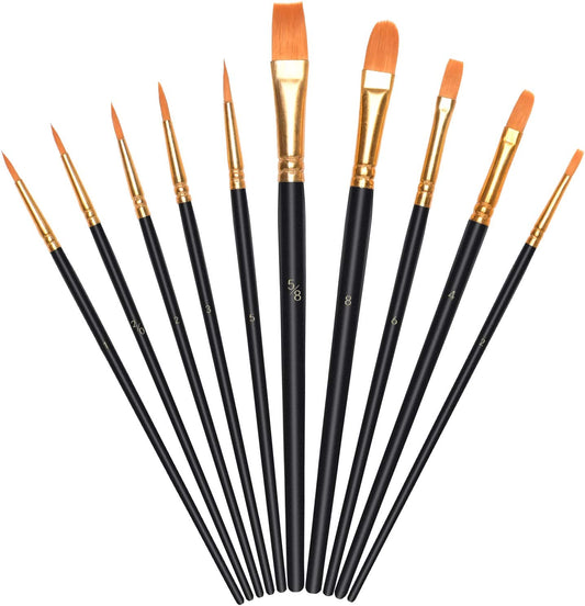 10Pcs Paint Brushes, Professional Painting Brushes Set Nylon Hair Artist Paint Brushes for Acrylic Oil Watercolor Gouache Face Painting