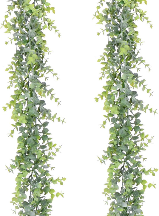 2 Pcs Artificial Eucalyptus Garland Faux Eucalyptus Leaves Vines Handmade Plastic Garland Greenery Hanging Plant Wedding Arch Wall Table Party Decor