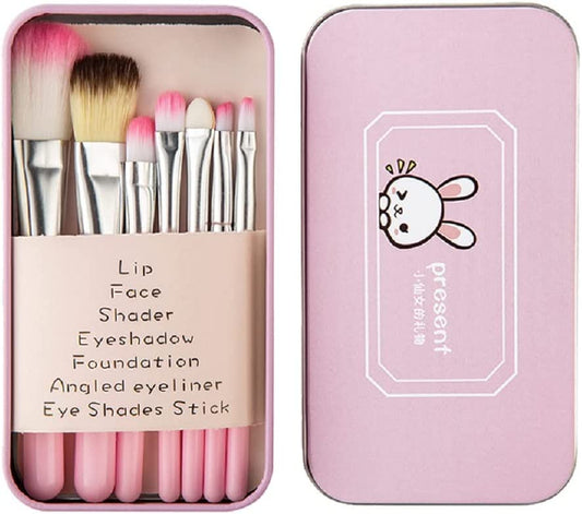 Children Makeup Brushes, 7Pcs Makeup Brush Set Foundation Eyebrow Eyeliner Brush Cosmetic Concealer Brushes for Kids Girls, Women Trave - Pink with Case