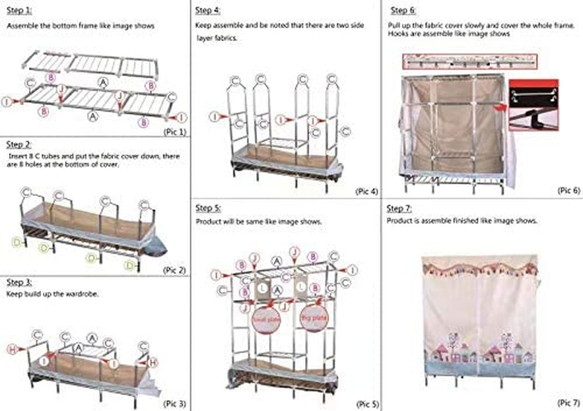 Extra Large Fabric Wardrobe with Compartments and 2 Side Pockets, Textile Wardrobe, Cupboard, Camping Wardrobe with Clothes Rail for Clothing, Dressing Room, Bedroom (British Style)