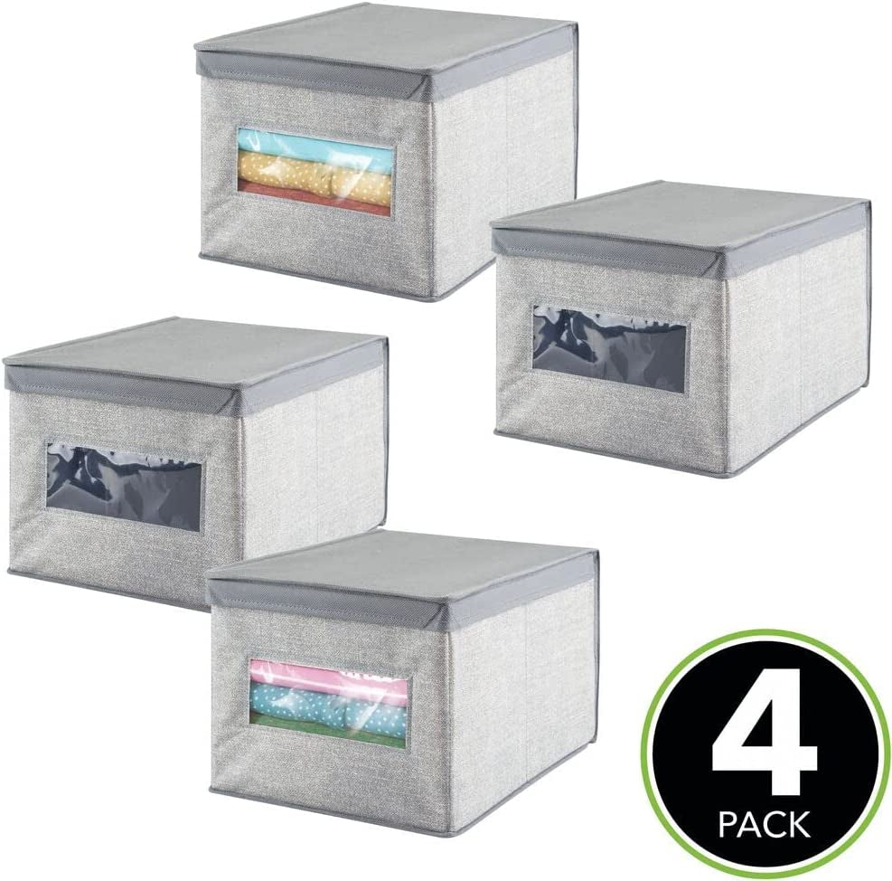 Set of 4 Fabric Wardrobe Box for Nursery and Bedroom – Large Clothing Storage Box – Storage Cube with Lid – Grey