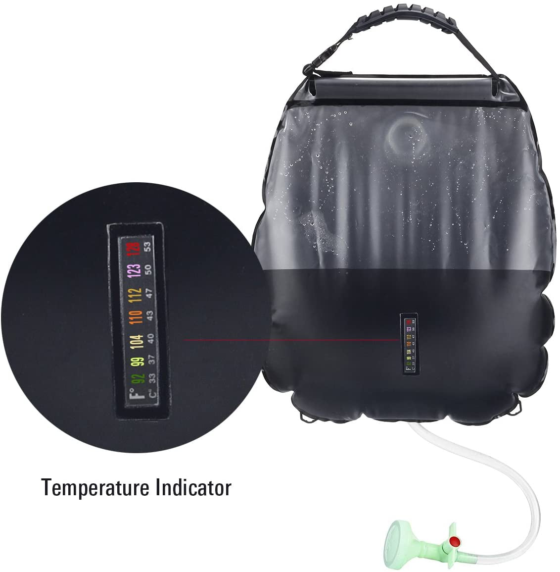 Solar Shower Bag, 5 Gallons/20L Portable Outdoor Solar Heating Premium Camping Shower Bag Hot Water Temperature 45°C with Removable Hose Shower Head Camping Hiking Climbing Summer Shower