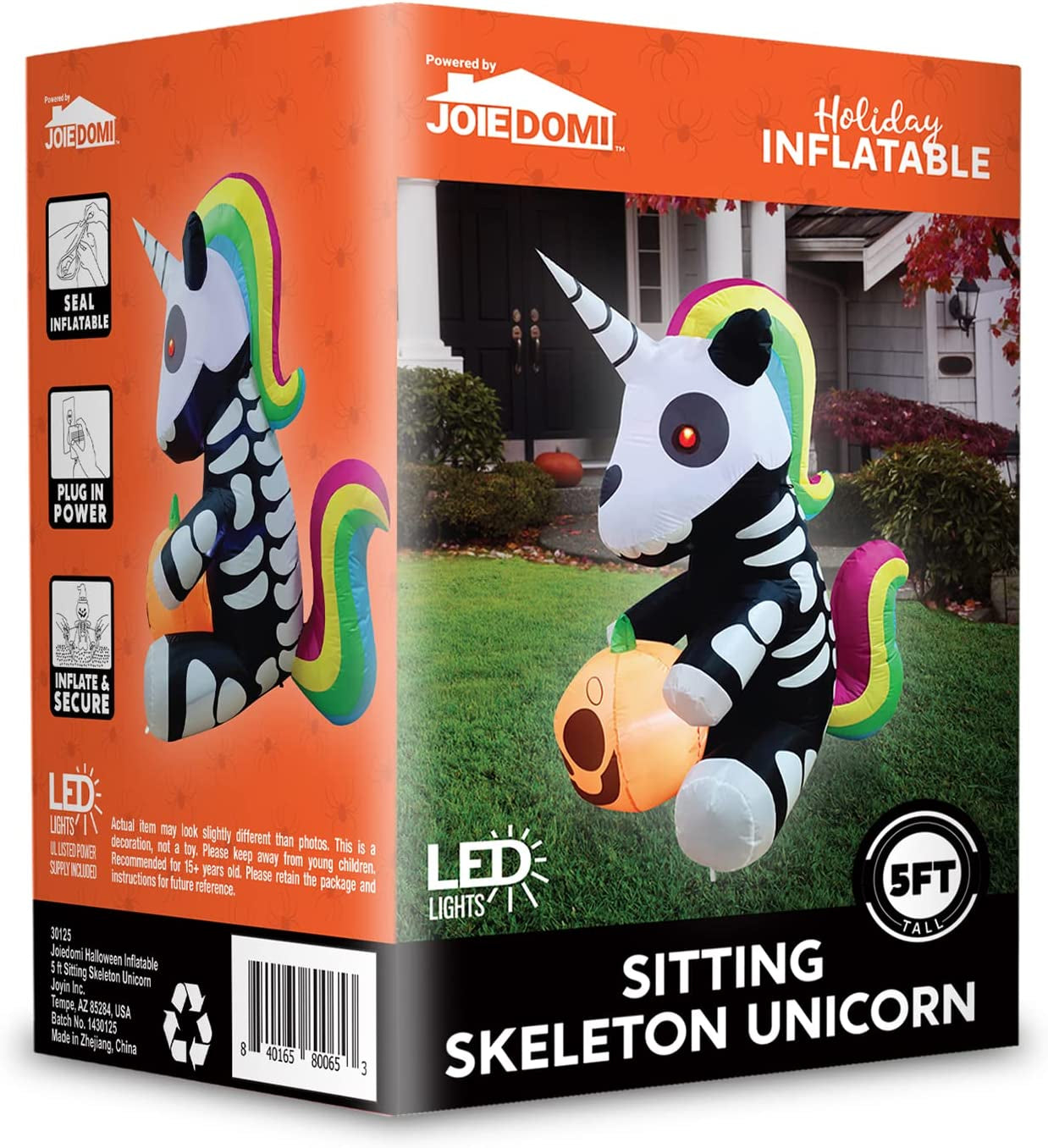 5 FT Tall Halloween Inflatable Sitting Skeleton Unicorn Inflatable Yard Decoration with Build-In Leds Blow up Inflatables for Halloween Party Indoor, Outdoor, Yard, Garden, Lawn Decorations