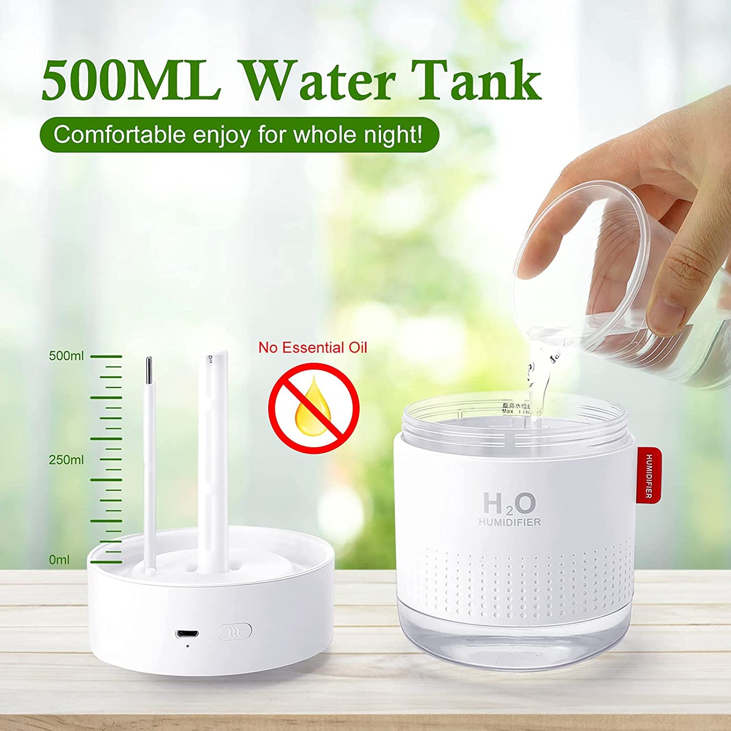 Humidifiers, 500ML Humidifier for Bedroom with Night Light, Humidifiers for Home and Plants, Humidifiers for Baby with 10~16 Working Hours, Waterless Auto-Off, for Home Baby Office