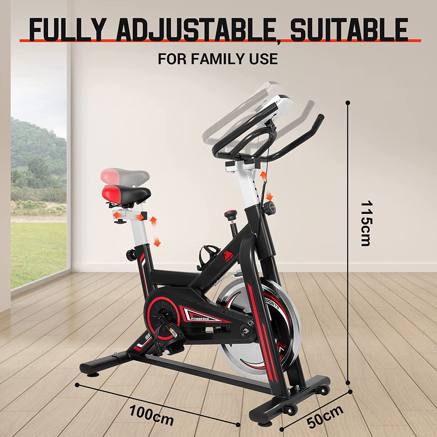 Exercise Bike,  Indoor Cycling Bike, Stationary Bicycle Exercise Bikes with LCD Monitor| Adjustable Seat| Kettle Holder, Fitness Cycling Exercise Equipment for Home Use, Max Load 330Lbs