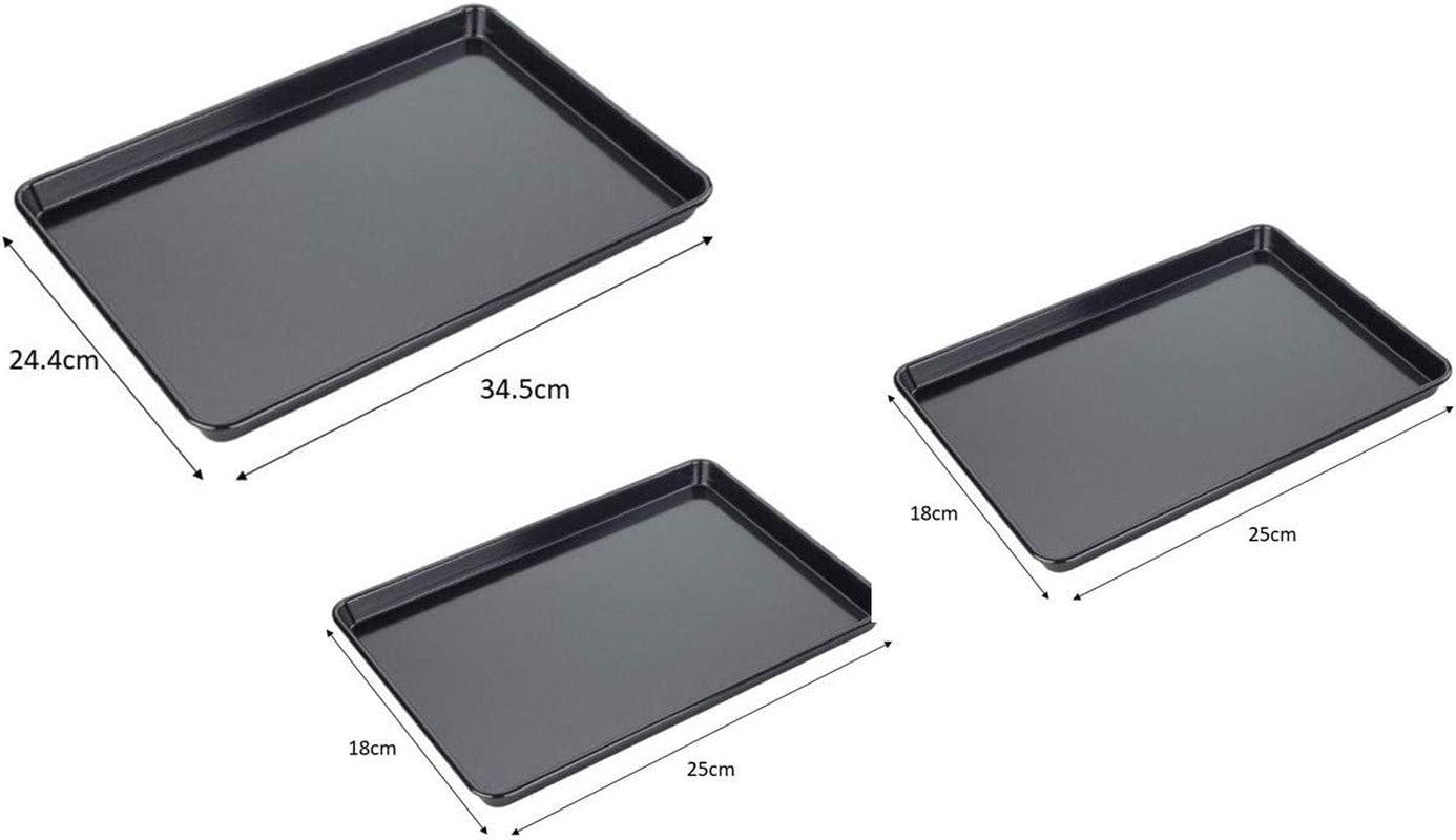 Performance, Set 3 Baking Trays, Professional Gauge Carbon Steel with Eclipse Premuim Non-Stick Coating, Cooking and Roasting, One 34.5 X 24.4Cm Tray, Two 25 X 18Cm Trays