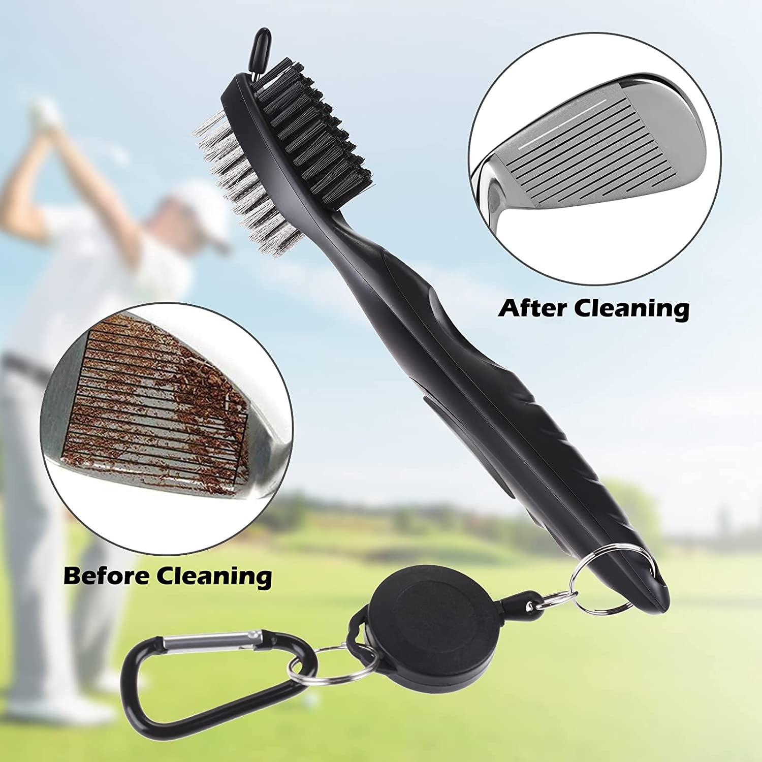 Golf Club Brush and Towel Kit,Golf Club Cleaner with Loop Clip for Hanging on Golf Bag, Golf Groove Cleaning Tool, Golf Ball Cleaner Set