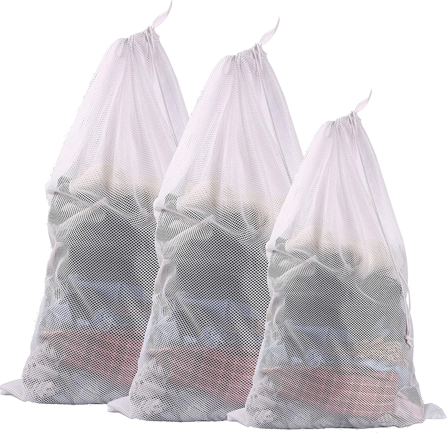 Amazon Brand -  Laundry Bag Sturdy Mesh Bag 2 Extra Large and 1 Large with Drawstring Closure for College, Dorm and Apartment Dwellers - 3-Set (2XL+1L)