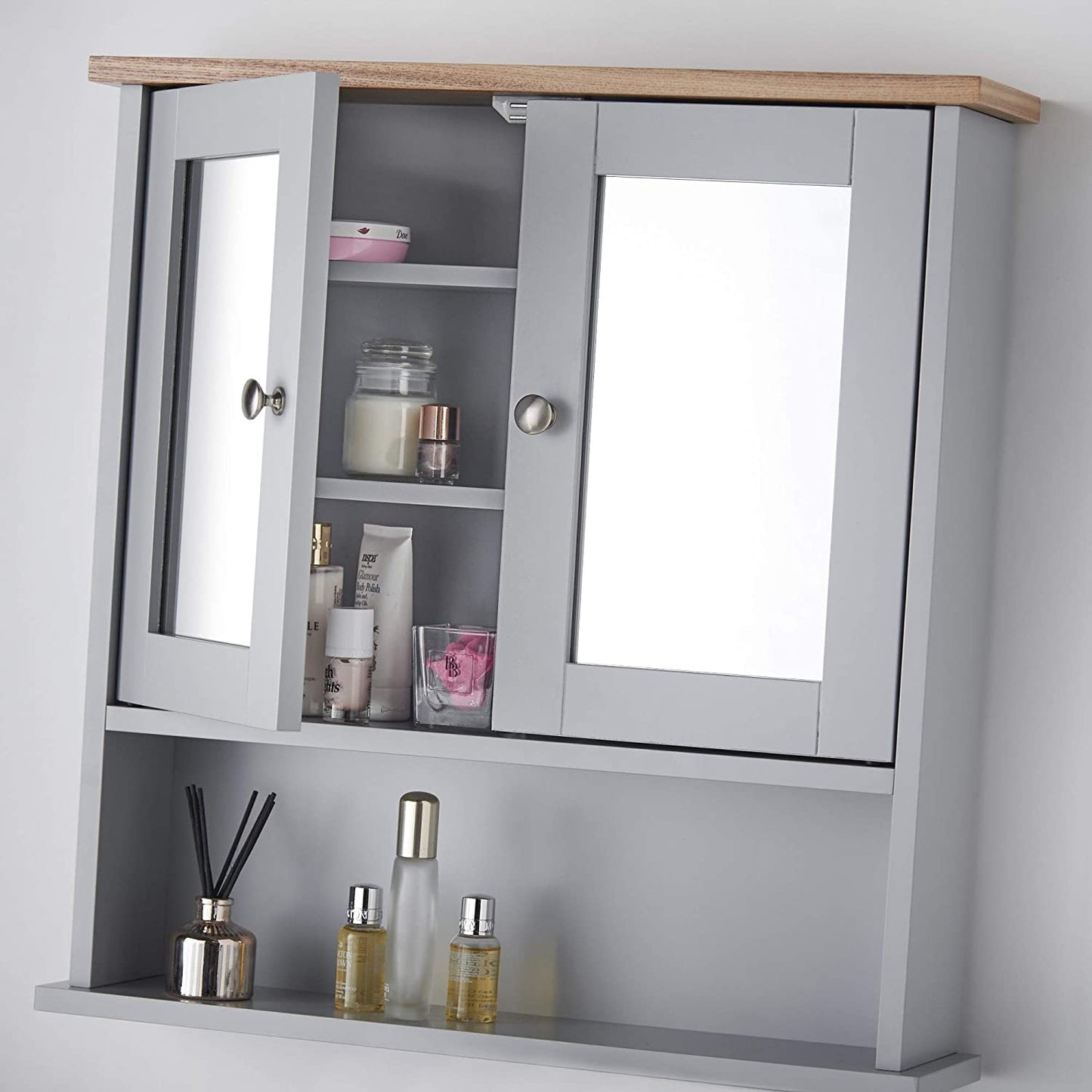 Atlanta 3 Piece Set Bathroom Furniture Free Standing under Sink Storage Wall Mounted Medicine Cabinet with Mirror Modern Bathroom Storage Cabinet Shelf Toilet Paper Roll Holder Floor Unit Grey