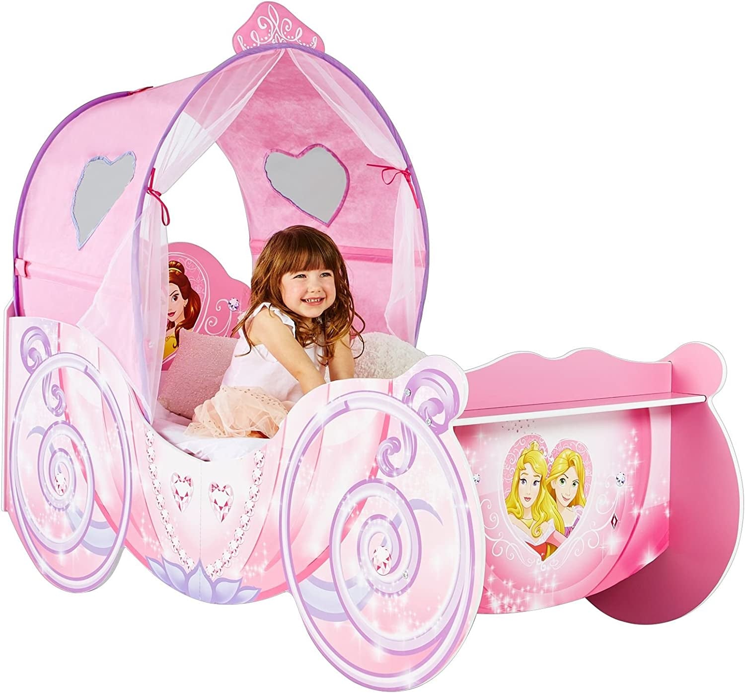 452DNY Princess Carriage Kids Toddler Bed by Hellohome, Pink, 160X87.5X136 Cm