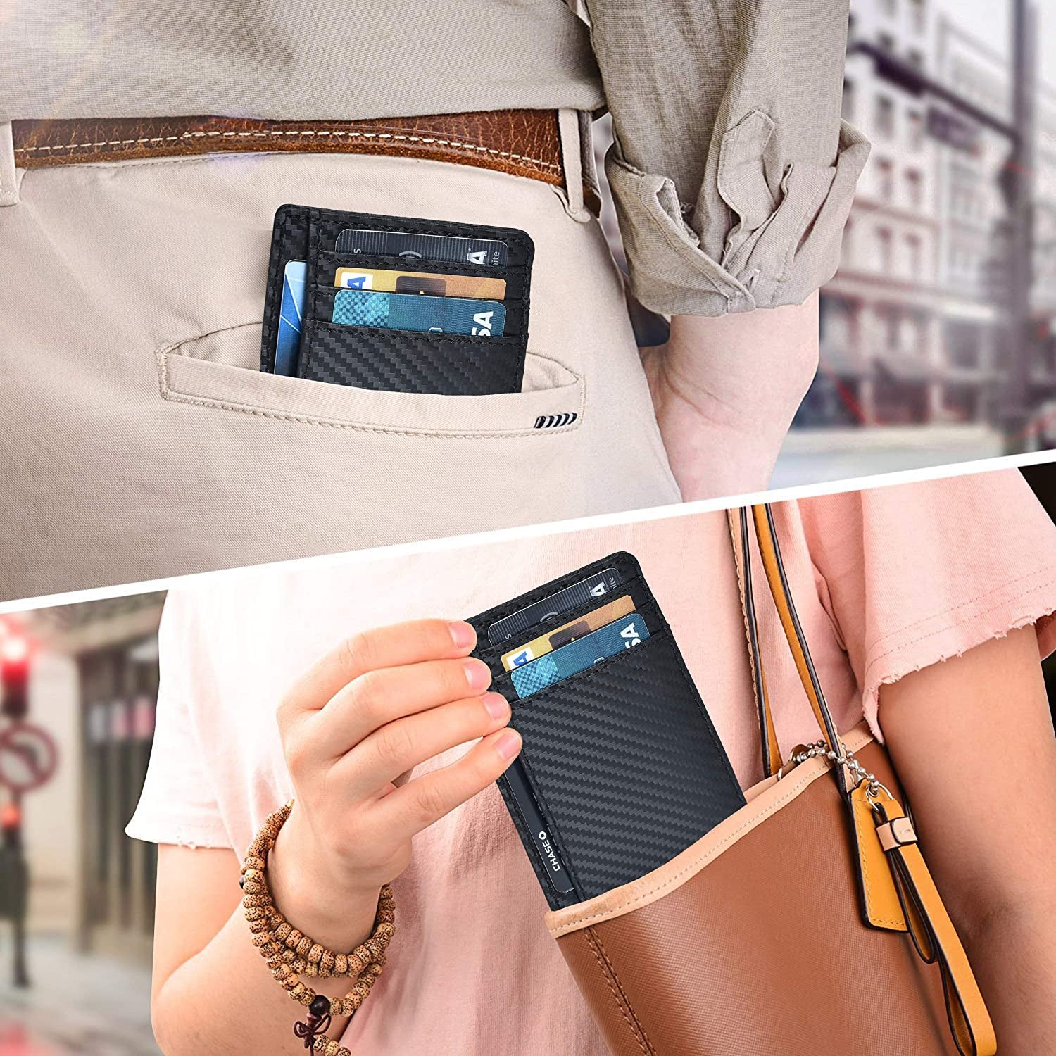 Amazon Brand -  RFID Blocking Super Slim Minimalist Front Pocket Credit Card Holder with Cash Compartment